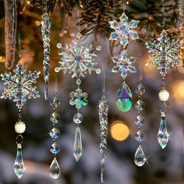 Christmas Tree Decorations Crystal Ornaments - 18pcs Iridescent Christmas Ornaments Acrylic Snowflakes Icicle Drop Crystal Hanging Ornaments for Christmas Tree Winter Holiday Frozen Party Decorations