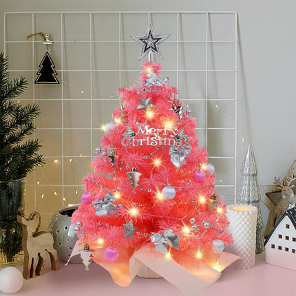 Juegoal Pink Mini Christmas Tree, 24 Inch/2 FT Lighted Tabletop Artificial Xmas Pine Tree, Small Spruce Tree Light Up Battery Operated & Timer with 50 LED Lights, for Holiday Winter Home Party Decor