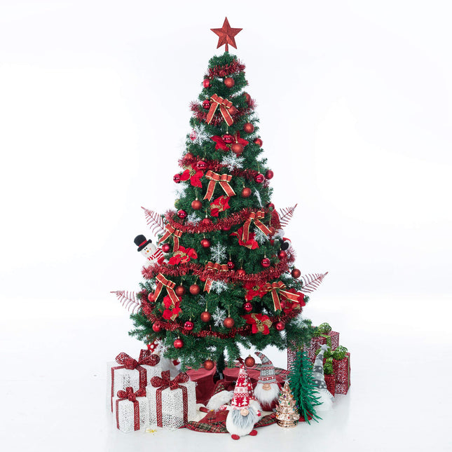 Sunnyglade 94 PCS Christmas Tree Ornaments Set with Glitter Poinsettia, Bows, Ribbons, Leaves & Assorted Decoration Ball for Xmas Tree Holiday Wedding Party Decorations (Red)