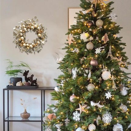 TEMPUS 20" Christmas Ball Wreath Golden Ornament Wreath Decoration for Christmas Festival Celebration Front Door Home Party Decors Shatterproof Hanging Ornament Wreath