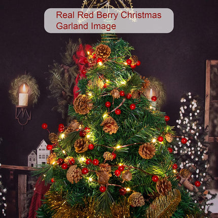 2 Pack Artificial Christmas Garland with Lights - Battery Operated 6.56FT Prelit Garland with 20 LED lights, Red Berries, Pine Cones, Pine Needles Decor for Xmas Tree Thanksgiving Home Fireplace Party