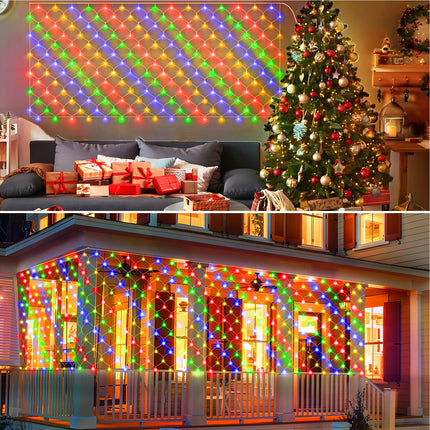 KNO Christmas Net Lights 360 LEDs 13ft x 9.8ft Outdoor Mesh Lights Connectable Waterproof 8 Modes & Timer Plug-in Net Fairy Lights for Bushes Garden Party Wedding Holiday,Multicolor