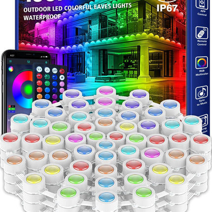 100FT Permanent Outdoor RGB Lights,IP67 Waterproof Smart LED Eaves Lights with App/Remote Control,for Christmas and All Holiday Decor,Daily and Accent Lighting,House Roof and Garden Lighting
