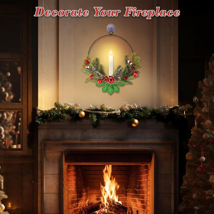 Christmas Wreaths for Front Door Windows: 2Pcs 15 Inch Small Prelit Lighted Xmas Wreaths Battery Operated with Timer LED Taper Candles Lights Decorations for Indoor Outdoor Light Up Winter Holiday