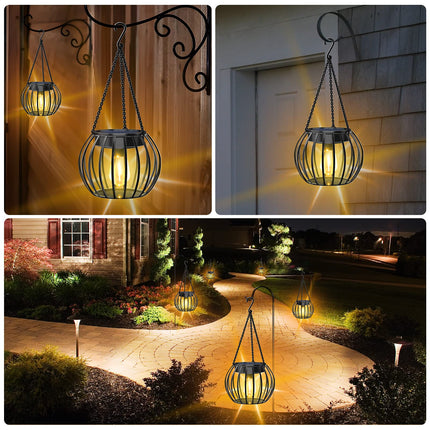 UBright Solar Outdoor Lights Hanging Solar Lantern Metal 15" Solar Lights for Outside Solar Lights Outdoor Waterproof Lanterns Decorative Solar Powered Outdoor Lighting for Garden Yard Patio, 2 Pack