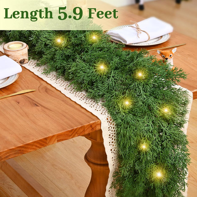 Christmas Garland Decorations-2 Pack 5.9 FT Faux Cedar Garland Artificial Realistic, Real Touch Cedar Garland, Christmas Pine Garland for Mantle Table Front Door Indoor Outdoor Holiday Christmas Decor