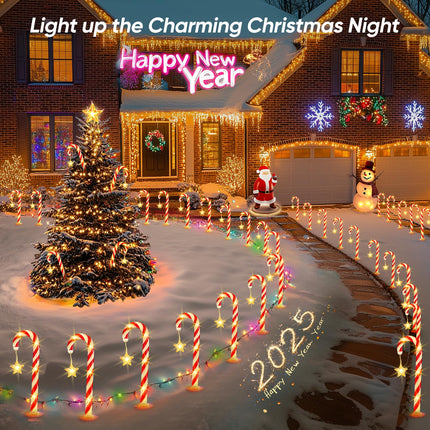 Christmas Decorations Solar Lights Outdoor: 24 Pack 144 LED Solar Christmas Lights Outdoor Waterproof, 8 Modes Solar Powered Candy Cane Lights for Pathway Yard Garden Porch Patio Holiday Xmas Decor