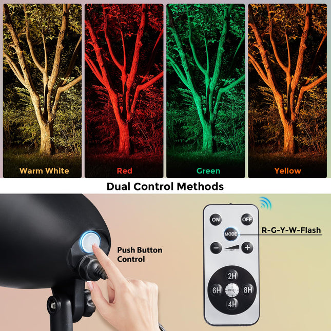 SURAIELEC Christmas Spotlight Outdoor, Remote Control LED Spot Lights, Indoor Plant Uplighting with Base, Landscape Light for Yard, Trees Decor, Red Green Yellow Warm Glow, Waterproof, 10FT Cord