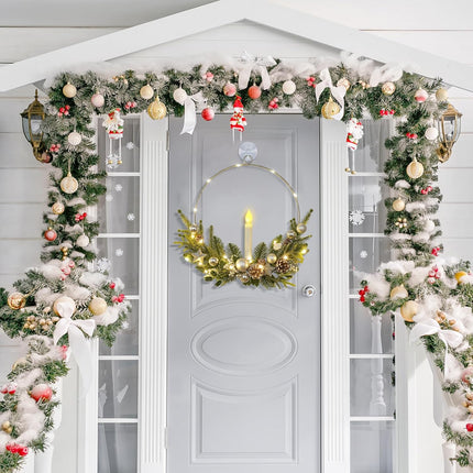Dolicer 2 Pcs Christmas Wreaths for Windows, 12In Christmas Wreaths for Front Door Christmas Wreath with Lights Christmas Window Wreath with Taper Candles Remote Control for Holiday Christmas Party