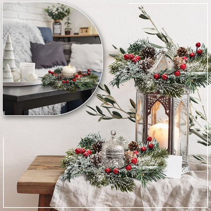 Jexine 4 Pieces Christmas Candle Rings Wreaths Small Christmas Kitchen Cabinet Wreaths Pillars Mini Candle Rings Christmas Table Centerpieces Hanging Garlands for Christmas Front Door Window Decor
