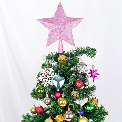 Artiflr 10Inch Christmas Tree Topper, Pink Star Tree Topper Glittered Christmas Tree Decorations for Indoor Home Décor (Pink)