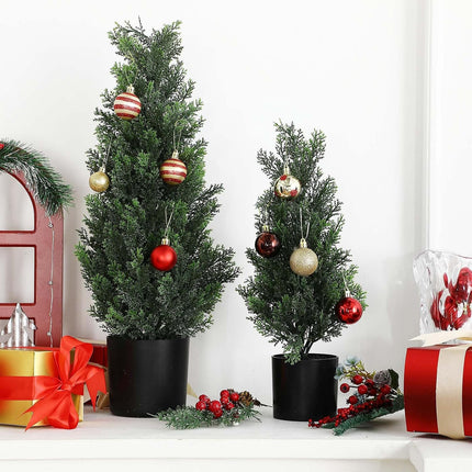 Riceshoot 4 Pcs Artificial Topiary Trees Artificial Cedar Trees UV Resistant Potted Faux Trees Plants Fake Shrub Trees Plastic Green Pine for Porch Garden Office Front Door Indoor Decor (1.5ft,2ft)