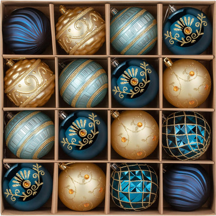 3.15" Christmas Ball Ornaments Set, 16pc Bulk Blue and Gold Xmas Tree Ornaments Decoration, Shatterproof Large Decorative Hanging Balls with Loop for Christmas Party Holiday Wreath Garland Home Decor
