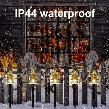 ILLUMI Christmas Solar Pathway Lights, Set of 5 Waterproof Landscape Christmas Lights, Stake Christmas Decorations, LED Lights for Yard Lawn Patio Walkway Decor (5PCS-Warm White-Tree)