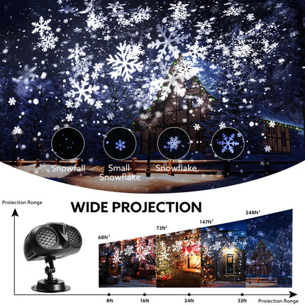 Outdoor Snowflake Projector Lights, IP65 Christmas Snow Projector, Rotating Dynamic Snow Landscape Projection Lamp with Remote Control, for Halloween, Xmas, Year, Parties, Weddings, and Patios