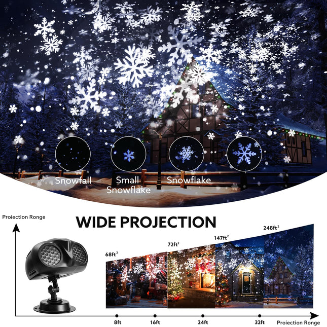 Outdoor Snowflake Projector Lights, IP65 Christmas Snow Projector, Rotating Dynamic Snow Landscape Projection Lamp with Remote Control, for Halloween, Xmas, Year, Parties, Weddings, and Patios