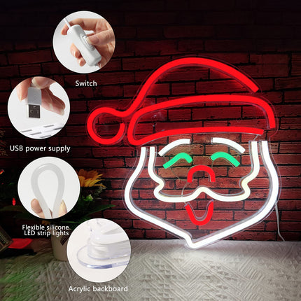 Santa Claus Neon Sign, Christmas LED Neon Signs for Wall Decor,Christmas Acrylic Neon Light Signs with USB/Swicth for Bedroom Teen Kid Party Decoration