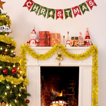 BLEUM CADE 32.8Ft Christmas Tinsel Garland, Gold Tinsel Garland for Xmas Tree Decorations Holiday Birthday Wedding Party Supplies
