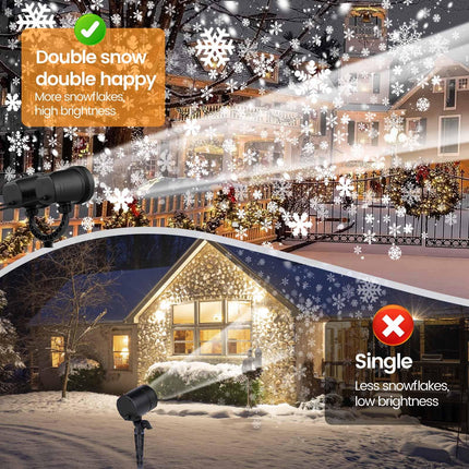 Dynamic Snowflake Projector with d Big Dual-Head, Waterproof Christmas Snow Lights for Winter Indoor Outdoor Party Decorations
