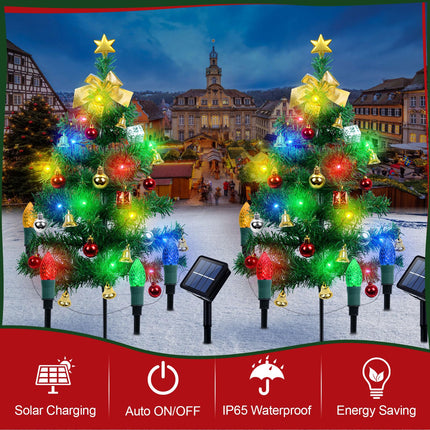 Ninonly Christmas Decorations Outdoor 2 Pack Solar Christmas Tree Strawberry Lights Waterproof Pathway Lights for Yard Xmas Holiday Outside Christmas Decorations