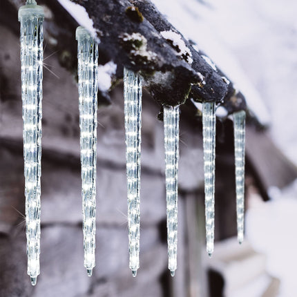 WATERGLIDE Meteor Shower Lights, 12" Outdoor Icicle Christmas Lights 8 Icicles 192 SMD LED Crystal Ice Falling Lights, Connectable Raindrop Iciclelight, Xmas Winter Party Tree Holiday Decor, White