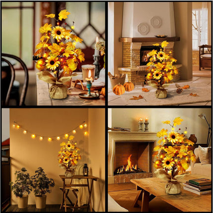 Fall Decorations for Home,18 Inch 20LED Thanksgiving Tree Lights Tabletop Decor for Room, Maple Leaf Pumpkin Battery Operated Artificial Tree Lights for Holiday Autumn Harvest Xmas Party Home