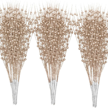 30-Pack Christmas Picks and Sprays Champagne Gold Artificial Glitter Berry Stems Branches Twigs Sticks Sprigs Christmas Tree Decorations, Ornaments for Garland, Wreath, Flowers and Tree Topper