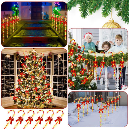 VIHOSE 12 Pcs 30" Solar Christmas Candy Cane Lights Pathway Walkway Markers Light with Red Bow Waterproof Garden String Light Decoration with 120 LED Light Xmas Patio Yard Lawn Driveway