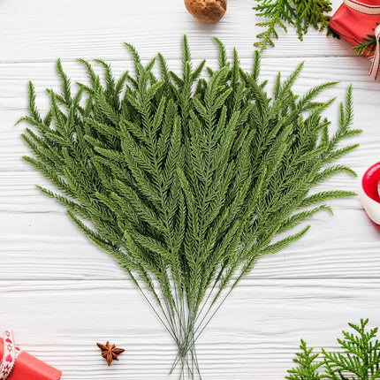 24Pcs Norfolk Pine Branches Stems 13.5" Artificial Pine Needles Sprigs Norfolk Pine Garland Accessories Vase Fillers Winter Fake Christmas Tree Picks Greenery Sprays for DIY Wreaths (24, Green)