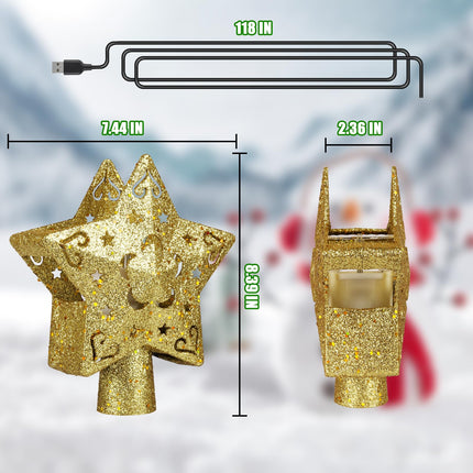 Christmas Star Tree Topper Lighted with 4 Projection Modes,Christmas Tree Topper Decoration Built-in LED Rotating Lights,Highlight Gold 3D Glitter Dynamic Projection for Christmas
