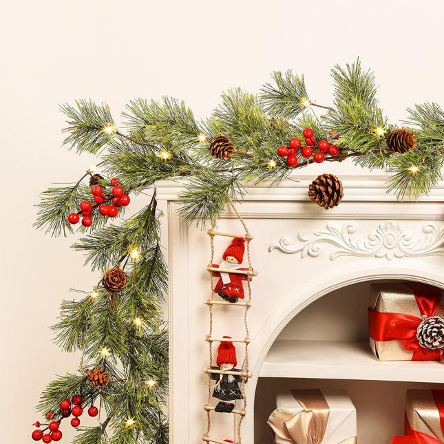 2Pack SHareconn 9FT Smokey Christmas Garland,Prelit Natual Rustic Cedar Pine Garland with Multi-Color Lights/Battery Operated,for Mantle Stairs Railing Fireplace Xmas Indoor Outdoor Lighted Decoration