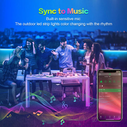 100ft Outdoor Led Strip Lights Waterproof IP67 Outdoor LED Lights Music Sync RGB Color Changing Led Light Strip with Bluetooth App Led Lights for Bedroom Roof Party Christmas Halloween