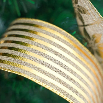 MEEDEE Gold Burlap Wired Ribbon 2.5 Inch 6 Rolls 36 Yards Christmas Ribbon Burlap Ribbon for Christmas Tree Gold Burlap Ribbon Gold Tree Ribbon Garland Gold Stripe Ribbon Christmas Ribbon Set