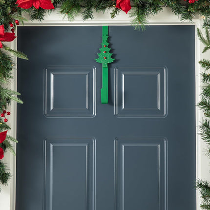 Glitzhome 2 Pack Wreath Door Hanger Over The Door Metal Wreath Hooks for Front Door, Christmas Wreath Holder with Tree & Reindeer