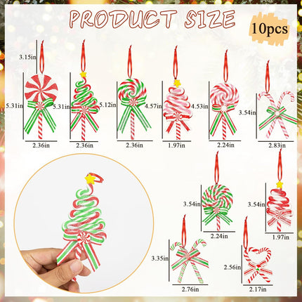 10Pcs Christmas Candy Cane Ornaments for Tree Decorations - Polymer Clay Glitter Lollipop Candy Cane for Holiday Party Home Decor