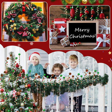 Liliful 40 Pcs Candy Cane Christmas Decoration Red Green Christmas Hanging Ornaments Including Plastic Twisted Lollipop Strips and Bells Strips for Xmas Holiday Table Centerpiece(Red, Green)