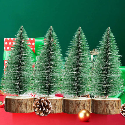 4 Pcs Mini Christmas Trees, 8 Inch Artificial Christmas Bottle Brush Trees with Fairy Lights Battery Powered Tabletop Tree Decoration (Warm White)