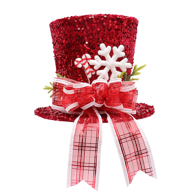 Christmas Tree Topper, Red Shiny Sequins Top Hat Christmas Tree Top Decoration (Red)