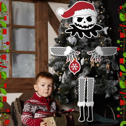 5 Pack Skellington Christmas Tree Topper Head Arms and Legs, Xmas Spooky Skull Decorative Tree Ornaments, Funny Indoor Home Decorations Holiday Gothic Party Supplies
