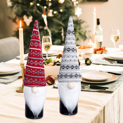 4 Pack Christmas Gnome Wine Bottle Covers Handmade Tomte Swedish Gnomes Wine Bottle Toppers Decorative for Holiday Xmas Year Dining Table Decor Party