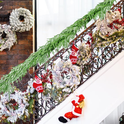 6.5ft Christmas Garland Decoration Christmas Norfolk Pine Garland Artificial Frosted Norfolk Pine Garland for Christmas Holiday Table Fireplace Wall Home Decor