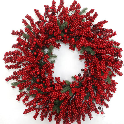 Christmas Wreath Front Door 24 Inch Artificial Christmas Wreath, with Pine Needles, Red Berries Create a Warm Holiday Ambiance, for Decor Indoor/Outdoor Christmas Decorations