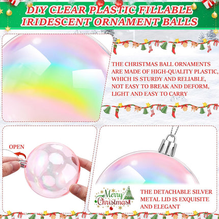 Wettarn 50 Pcs Christmas Iridescent Ornaments Balls 1.2'' 2'' 3.2'' 4'' Transparent DIY Shatterproof Hanging Christmas Rainbow Christmas Ornaments Decorations Xmas Tree Wreath Holiday Party(Pink)