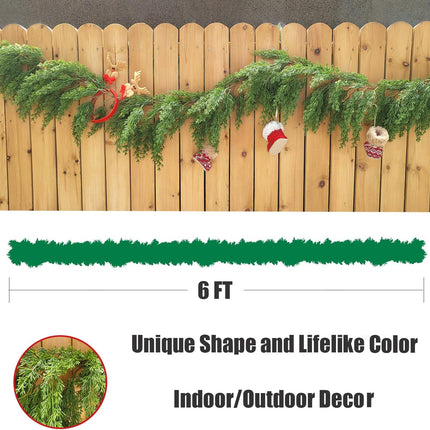 Christmas Garland with Warm White 50 LED Lights 6FT Greenery Garland Decorations for Winter Holiday Mantle Stairs Table Outdoor Artificial Pine and Cypress Garlands, Batteries Operated