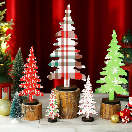 BBTO 5 Pcs Christmas Decorations Wooden Christmas Tree Table Decor Rustic Decorative standing Christmas Tree Centerpiece Xmas Winter Tiered Tray Decor for Home Shelf