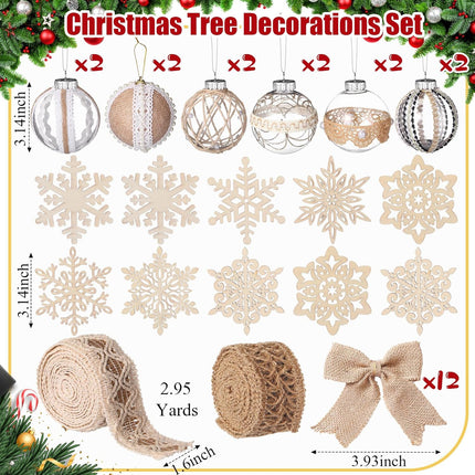 Aoriher 36 Pcs Burlap Christmas Ball Ornaments Rustic Farmhouse Christmas Tree Ornaments Decoration Hanging Buffalo Plaid Ornament Burlap Garland for Xmas Christmas Holiday Party (Linen)