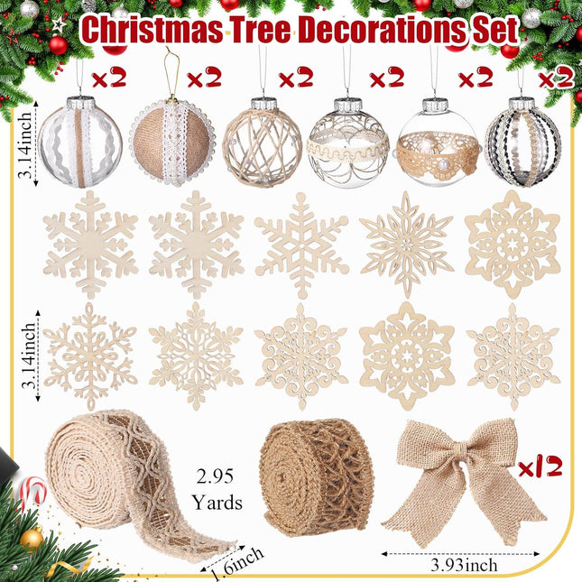 Aoriher 36 Pcs Burlap Christmas Ball Ornaments Rustic Farmhouse Christmas Tree Ornaments Decoration Hanging Buffalo Plaid Ornament Burlap Garland for Xmas Christmas Holiday Party (Linen)