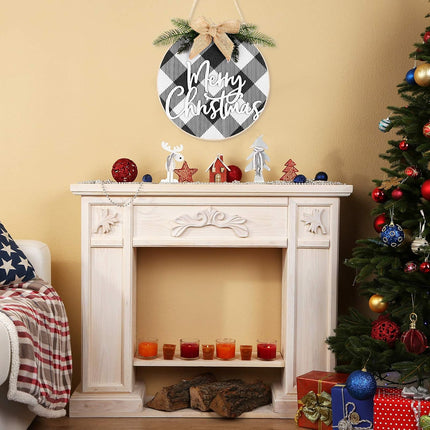 Jetec Christmas Sign Merry Christmas Decorations White and Black Wood Wreath Hanging Sign Rustic Burlap Wooden Holiday Decor for Christmas Home Window Wall Door Farmhouse Indoor Outdoor