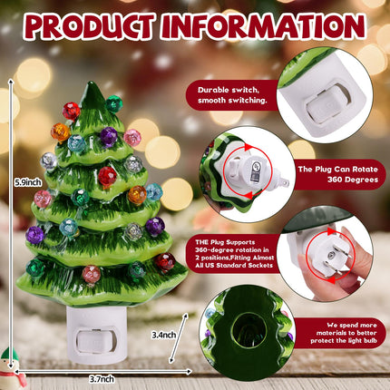 2 Pack Ceramic Christmas Tree Night Light Plug in,720 Degree Adjustable Nostalgic Ceramic Christmas Trees That Light Up,Retro Christmas Decor Nightlights (Green Trees Set of 2)