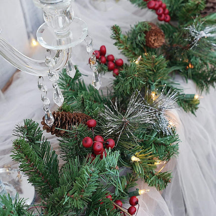 Pre-Lit Artificial Christmas Garland, Green, White Lights 50, Decorated with Pine Cones, Berry Clusters, Plug in, Christmas Decorations, 9 Feet